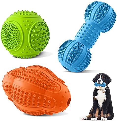 LUKITO Dog Chew Toys 3 Pack for Aggressive Chewers, Multifunctional Teeth Cleaning and Gum Massage, Tough Toys with Natural Rubber for Large and Medium Dog by LUKITO