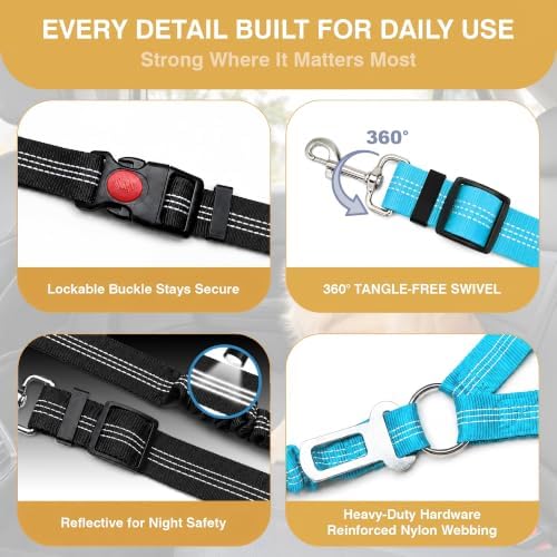 Dog Seat Belt for Car 2 Pack, 3-in-1 Adjustable-Length Bungee Tether - Image 5