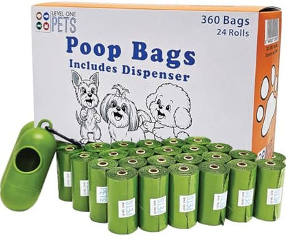 Level One Pets Pet Poop Leak Proof Waste Bags with Dispenser and Leash Clip, Lavender Scented, 9" x 13" Large Size Bags (360) by Unknown