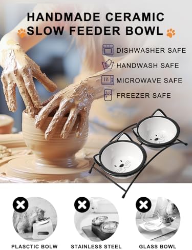 Y YHY Cat Food Bowls, 12 oz Raised Cat Bowls for Food and Water,Ceramic Elevated Pet Dishes Bowls with Stand, Cats and Small Dogs, Dishwasher Safe - Image 5