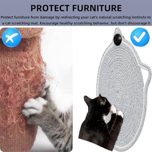 Cat Scratcher Mat 16.9'' Round Natural Cotton Rope Double-Sided, Beige - Image 5