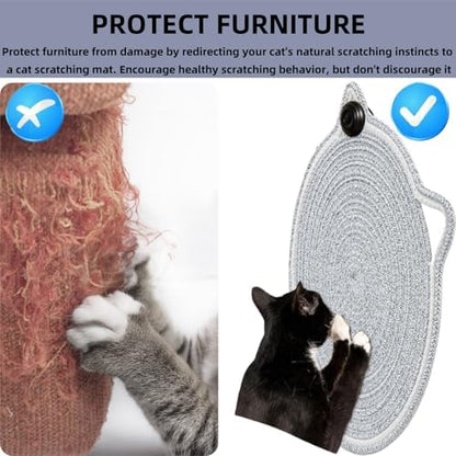 Cat Scratcher Mat 16.9'' Round Natural Cotton Rope Double-Sided, Beige - Image 5