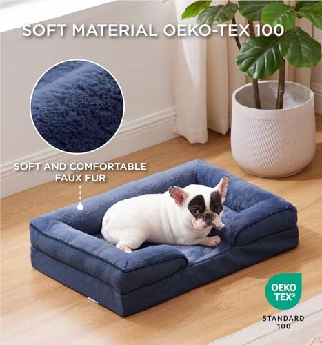 Made4pet Dog Bed Orthopedic, Dog Sofa for Small Dogs Supportive Foam Pet Cushions Bed with Washable Removable Cover, Egg-Crate Foam, Waterproof Lining Bottom, Blue, 30 * 20 * 6.5 Inch - Image 2