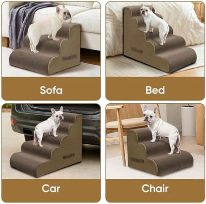 PAWSCRAT 3-Step Pet Stairs for High Beds & Sofas, 15.7''H Dog Stairs, Brown - Image 7