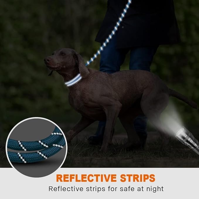 Taglory Rope Dog Leash 4 FT with Comfortable Padded Handle, Highly Reflective Threads Leash and Anti-Tangle Clip for Walking Medium Large Dogs, 1/2 inch, Blue