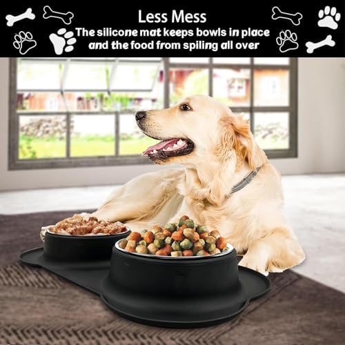 AsFrost Dog Food Bowls Stainless Steel Dog Bowls, Dog Food and Water Bowl Set with No Spill Non-Skid Silicone Mat, Dog Dishes for Small Medium Large Sized Dogs Pet Cat Food Bowls, 6 Cup, Black - Image 5