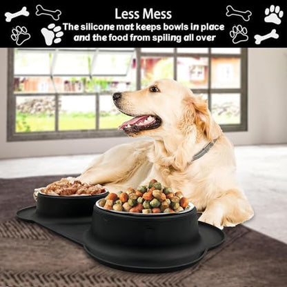 AsFrost Dog Food Bowls Stainless Steel Dog Bowls, Dog Food and Water Bowl Set with No Spill Non-Skid Silicone Mat, Dog Dishes for Small Medium Large Sized Dogs Pet Cat Food Bowls, 6 Cup, Black - Image 5