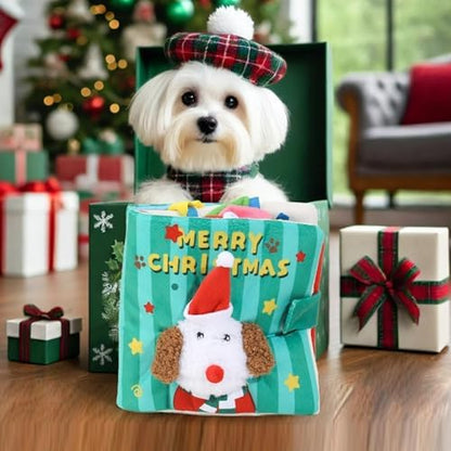 Dog Toy Snuffle Sound Book Series Lunch Space Christmas Goodnight Birthday Scout Themes 3D Puppy Decor Cover Puzzle Toy Dog Accessories for Mental Stimulation & Slow Feeding (Xmas)