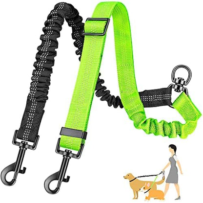 AUTOWT Two Dog Lead, 2 in 1 Upgraded Double Dog Leash Attachment Combine Adjustable Strap and Shock Absorbing Bungee No Tangle Dual Training Splitter for Different Size Dogs by AUTOWT