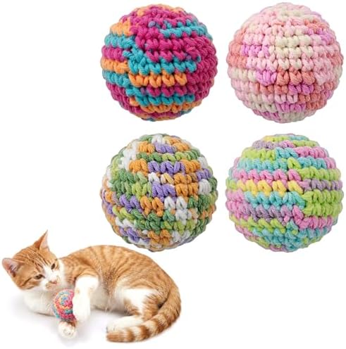 CIATBYYJ 4Pcs 1.57" Yarn Cat Toy Balls, Hand-Crocheted Yarn Cat Ball with Bell Inside, Kittens Chew Toys for Indoor Cats Kitty, Interactive Cats Nip Chew Toys for All Pet Breed by Unknown