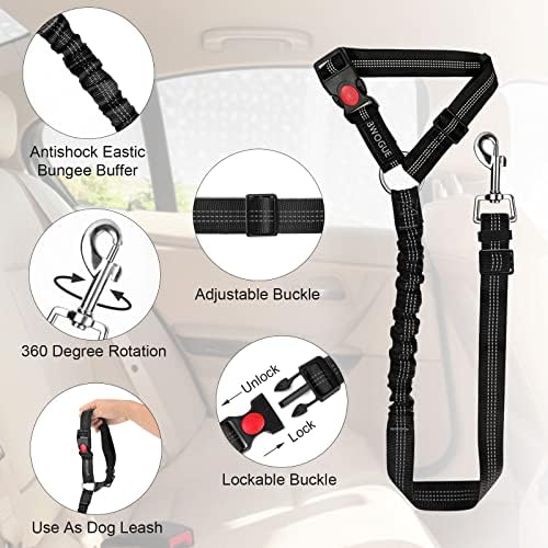 BWOGUE Dog Seat Belt for Car, Headrest Restraint Bungee Lead, Black - Image 4