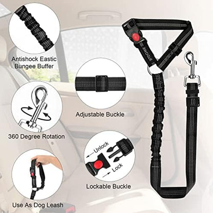 BWOGUE Dog Seat Belt for Car, Headrest Restraint Bungee Lead, Black - Image 4