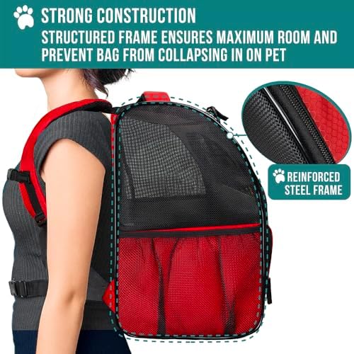 PetAmi Dog Backpack Carrier Airline Approved Cat Pet Puppy Bag, Red - Image 6