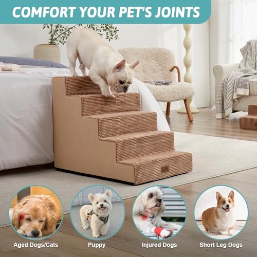 COZY KISS Dog Stairs for Small Dogs, 5 Step Pet Stairs for Beds & Couches - Image 2