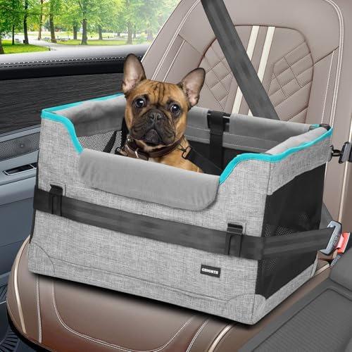 GENORTH Dog Car Seats for Small Dogs, Pet Booster Seat Under 20 lbs, Puppy Car Seat with Folded Metal Frame and Raised Cushion, Enhanced Version by GENORTH