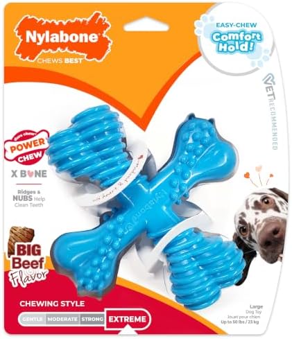 Nylabone Power Chew Comfort Hold X Bone Dog Chew Toy, Beef Flavor, Large by Nylabone
