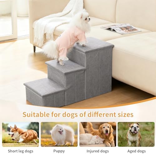 Dog Stairs for Small Dogs,17 Inch Height Foldable Pet Steps 3-Step Dog Ramp with Storage, Cat Condo,Indoor Pet Ramp for Bed Couch Window - Image 5