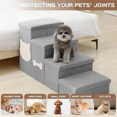 Dog Steps for High Bed, Foldable Dog Stairs with Storage, Grey - Image 4