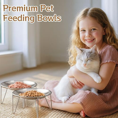 Elevated Cat Bowls, Wide Stainless Steel Cat Food Bowls with Metal Stand Whisker Stress-Free, Raised Food and Water Dish for Cats, Kitten, Puppies and Small Dogs - Image 5