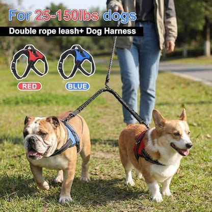 3 Pcs Double Dog Leash No Pull Dog Harness 360° Swivel No Tangle Vest Adjustable Dual Leash Reflective Vest Harness Walking Training Lead for Two Small Medium Dogs(M,Chest 20.5"- 24.4") - Image 4