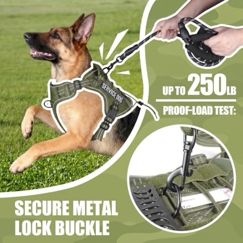 Dog Harness and Leash Set for X-Large Dogs, No Pull Tactical Dog Harness, Service Dog Vest with Name Patches, Adjustable Reflective Military Dog Harness with Handle & MOLLE for Training, Army Green XL - Image 4