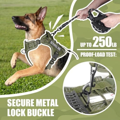 Dog Harness and Leash Set for X-Large Dogs, No Pull Tactical Dog Harness, Service Dog Vest with Name Patches, Adjustable Reflective Military Dog Harness with Handle & MOLLE for Training, Army Green XL - Image 4