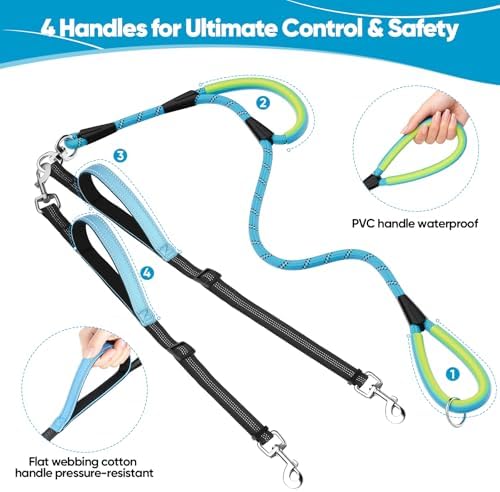 XiaZ Double Dog Leash for Two Dogs Perfect for Small Medium Dogs, 3/8”Blue - Image 2