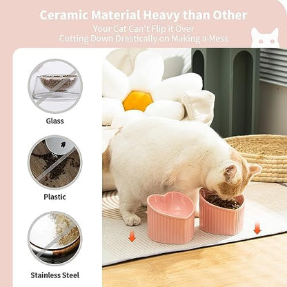 5 in Ceramic Raised Tilted Cat Food Bowls Pink 2 Pack - Image 6