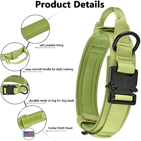 DAGANXI Tactical Dog Collar, Adjustable Military Training Nylon Dog Collar with Control Handle and Heavy Metal Buckle for Medium and Large Dogs, with Patches and Airtags Case (M, Spring Grass) - Image 3