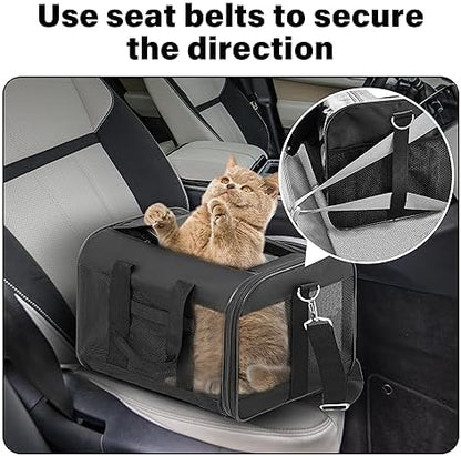 FluffyDream Pet Travel Carrier Soft Sided Portable Bag for Cats, Small Dogs, Kittens or Puppies, Collapsible, Durable, Airline Approved, Travel Friendly (Grey, 17.0" L x 10.0" W x 11.0" H) (Black) - Image 7