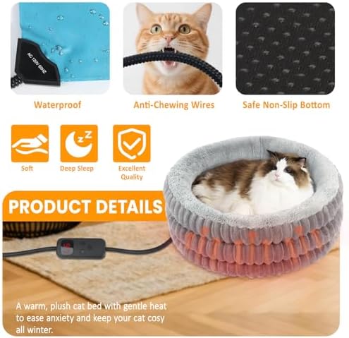 Heated Cat Bed Indoor, 20" Round Donut Deep Sleep Calming Heated Pet Beds for Cats and Small Dogs, Comfort Electric Thermal Cat Warming Bed with Adjustable Heating Pad, Washable and Indoor Use - Image 3