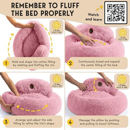 PetJett Calming Medium Dog Bed - 30'' Round Dog Beds, Anti-Slip & Washable Super Soft Fluffy Plush Donut Bed, Anti-Anxiety Premium Comfort Pet Bed, Fits Dogs up to 45 lbs - Pink - Image 6