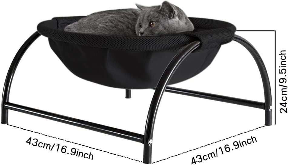 JUNSPOW Cat Bed Sleeping Cat Hammock, 16.9in x 16.9in x 9.5in, Black - Image 4
