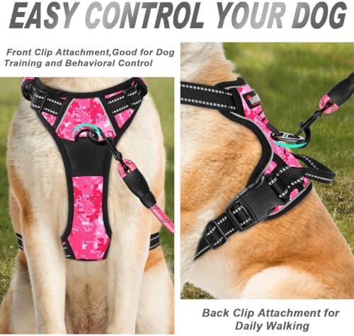 BARKBAY No Pull Dog Harness Front Clip Heavy Duty Reflective Easy Control Handle for Large Dog Walking(Pink camo,XL) - Image 2