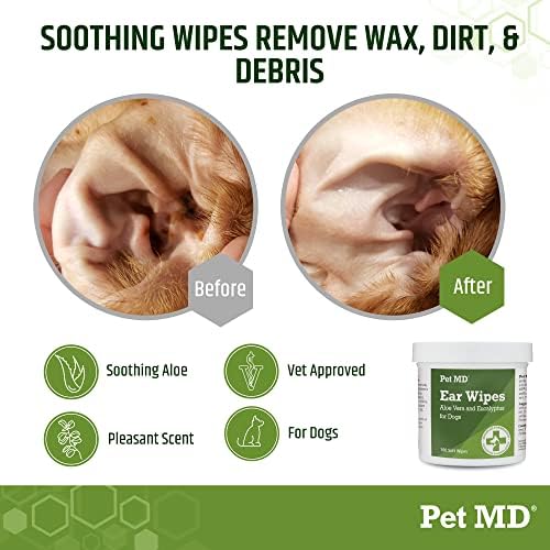 Pet MD Dog Ear Cleaning Wipes with Aloe and Eucalyptus + Veterinary Tris Flush Cat & Dog Ear Cleaner - Image 3