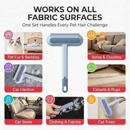 Pet Hair Remover Set, 3-in-1 Pet Hair Remover Brush with Built-in Detail Brush & Long Handle, Magic Pet Hair Removal Glove, Multi-Surface Pet Hair Remover for Home & Car & Furniture - Image 4
