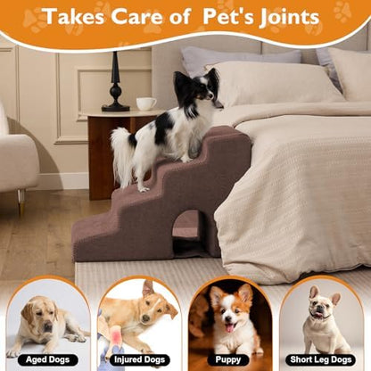 Ahpmeoa Dog Stairs for Bed 19.5’’ H, 4-Step Dog Steps for High Bed, Brown - Image 4