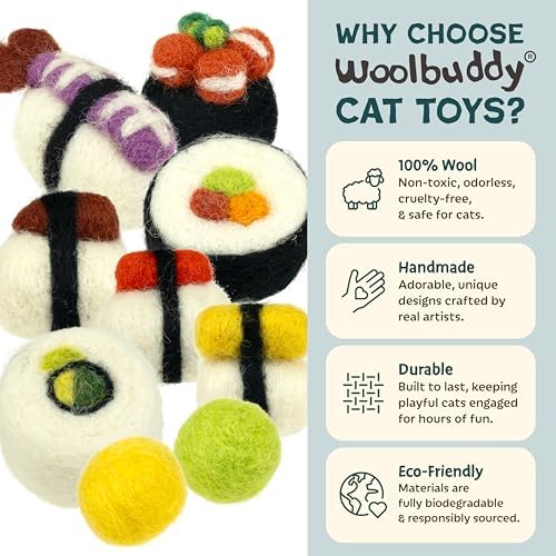 Woolbuddy Wool Cat Toys (Small Sushi 9 PCS) for Indoor Cats Catnip-Free - Image 6