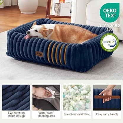 Dog Bed Medium Size Dog, Rectangle Orthopedic Pet Bed for Car and Indoor, Comfort Fluffy Memory Foam Dog Beds with Anti-Slip Bottom,30 x24 x9 Inches,Navy - Image 2