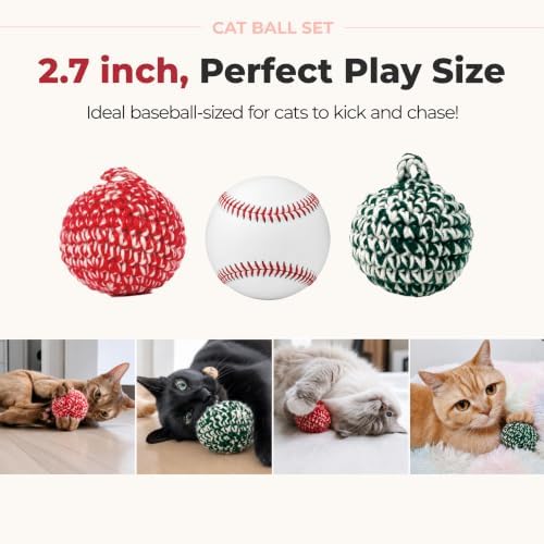 JAYU PET Red Cat Ball, Red & Green Set, 2.7 inch - Image 5