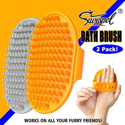 Dog Grooming Brush, Pet Shampoo Bath Brush Shedding Soothing Massage Rubber Comb with Adjustable Ring Handle for Long Short Haired Dogs and Cats 2pcs - Image 2