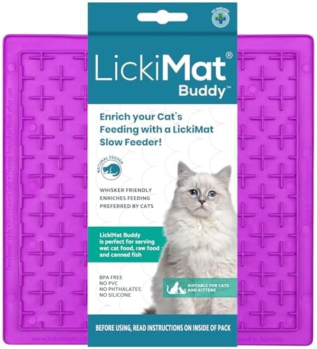 LickiMat Classic Buddy, Cat Slow Feeder Lick Mat, Boredom Anxiety Reducer; Perfect for Food, Treats, Yogurt, or Peanut Butter. Fun Alternative to a Slow Feed Cat Bowl or Dish, Purple by LICKIMAT