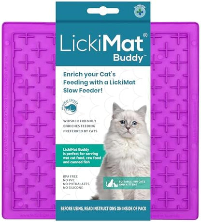 LickiMat Classic Buddy, Cat Slow Feeder Lick Mat, Boredom Anxiety Reducer; Perfect for Food, Treats, Yogurt, or Peanut Butter. Fun Alternative to a Slow Feed Cat Bowl or Dish, Purple by LICKIMAT
