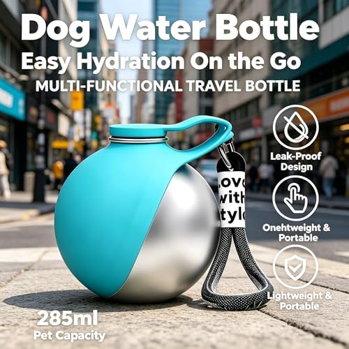 2 in 1 Portable Dog Water Bottle with Bowl,2026 New Foldable Pet Water Cup – 10oz Stainless Steel Travel Pet Water Dispenser, Lightweight & Perfect for Small Dogs, Walking, Hiking, and Travel (Blue) - Image 2