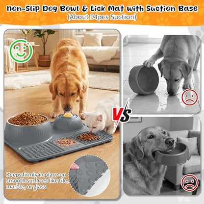 Slow Feeder Dog Bowl with Lick Mat & Interactive Rolling Ball, Stainless Steel Pet Feeding Station with Non-Slip Stable Grip Base for Wet Food, Dry Kibble (Light Gray) - Image 6