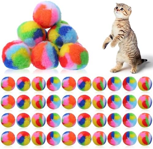 40 Pcs Soft Plush Cat Ball 1.7Inch Rainbow Pom Pom Cat Toy Balls Fuzzy Kitty Chase Yarn Puffs for Pet Interactive Playing Exercising Training Assorted Color Lightweight by Unknown