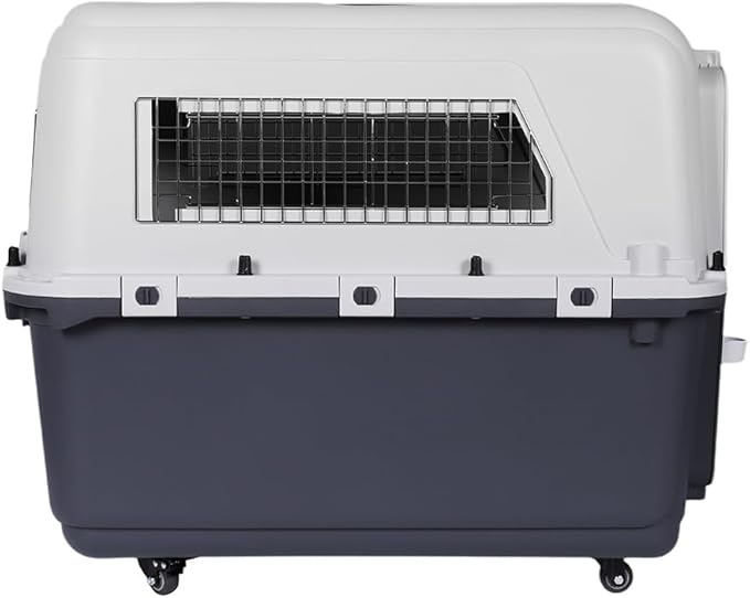 Travel Dog Crate Pet Box Length 33in/Width 21.6in/Height 25.2in Dogs Kennel with Handle & Metal Door Plastic Dog Carrier for Indoor Outdoor Puppies Kittens