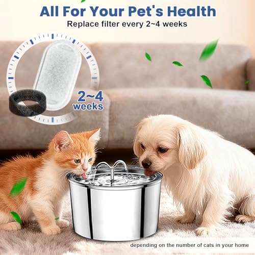 Cat Water Fountain Filters Replacement, 24 Pcs Pet Water Fountain Filter with 24 Pcs Foam Sponges for 67oz/2L & 108oz/3.2L Stainless Steel Pet Cat Water Fountain Dispenser Filters - Image 6