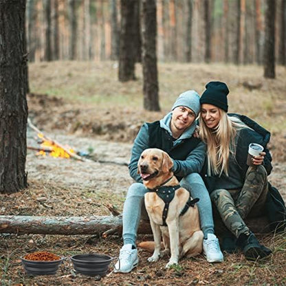 Large Dog Bowl Pet Collapsible Bowls, 2 Pack Collapsible Dog Water Bowls for Cats Dogs, Portable Pet Feeding Watering Dish for Walking Parking Traveling with 2 Carabiners (Large, Black+Black) - Image 2