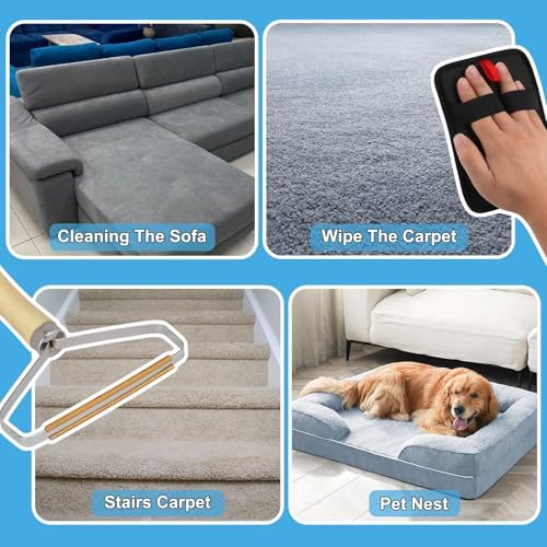mupapi Carpet Rake for Pet Hair Removal, Reusable Pet Hair Remover Broom, 60'' Adjustable Long Handle Dog and Cat Hair Remover Tool Set of 3, Lint Remover Scraper for Carpets, Rugs, Mats, Couch, Car - Image 6